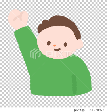 Illustration of a boy raising his hand Illustration of a boy raising his hand 141770973