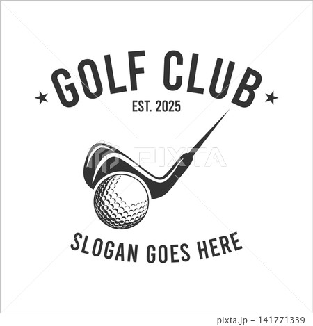 Golf Clubs logo with ball and crossed golf stick 141771339