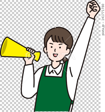 An illustration of a female salesperson calling out with a megaphone. An illustration of a female salesperson calling out with a megaphone. 141771780