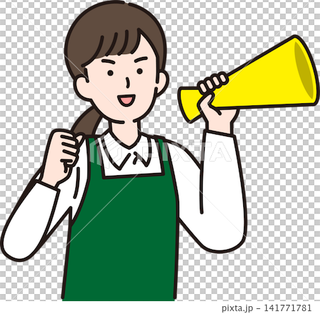 An illustration of a female salesperson cheering with a megaphone. An illustration of a female salesperson cheering with a megaphone. 141771781