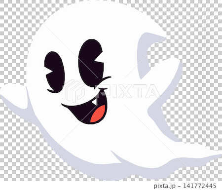 Cute Ghost Illustration in Retro Vintage Cartoon Style, Friendly Smiling White Ghost, Minimalist Spooky Halloween Character Isolated for Autumn Holiday Design Cute Ghost Illustration in Retro Vintage Cartoon Style, Friendly Smiling White Ghost, Minimalist Spooky Halloween Character Isolated for Autumn Holiday Design 141772445
