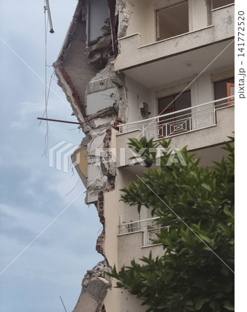 Damaged Building Showing Structural Destruction. 141772520