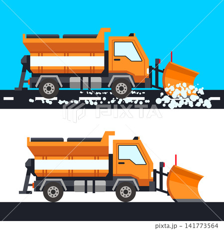 Snowplow truck clearing snowy road illustration set with snowplow, clearing Snowplow truck clearing snowy road illustration set with snowplow, clearing 141773564