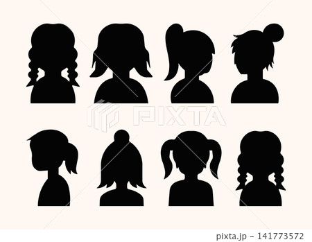 Set of eight diverse female head silhouettes for avatar profile icons Set of eight diverse female head silhouettes for avatar profile icons 141773572