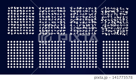 Abstract geometric pattern set with white dots and distressed texture on blue Abstract geometric pattern set with white dots and distressed texture on blue 141773578