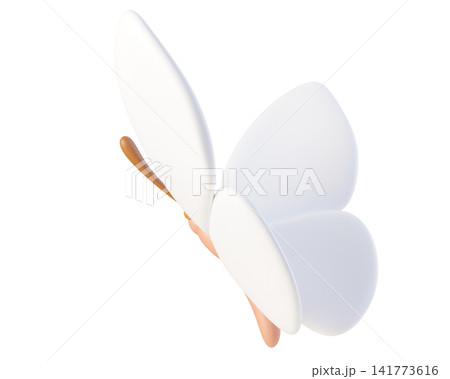 3D white butterfly flying, isolated on background. Cute cartoon insect for spring and summer design, stickers, kids. 3d render 3D white butterfly flying, isolated on background. Cute cartoon insect for spring and summer design, stickers, kids. 3d render 141773616