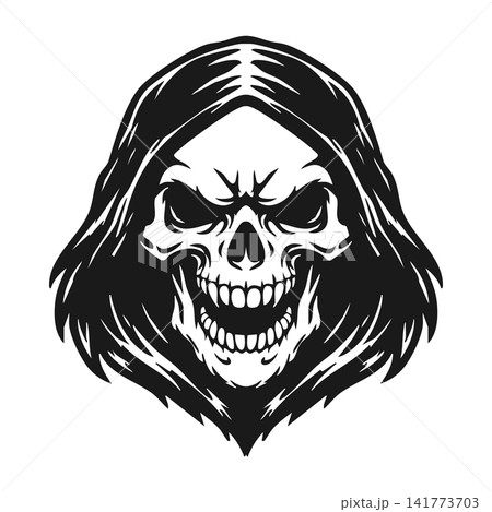 Vector tribal skull logo with hair Vector tribal skull logo with hair 141773703