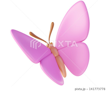 3D pink butterfly flying, isolated on background. Cute cartoon insect for spring and summer design, stickers, kids. 3d render 3D pink butterfly flying, isolated on background. Cute cartoon insect for spring and summer design, stickers, kids. 3d render 141773778