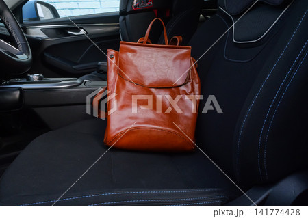 Stylish Travel Bag. Practical Leather Backpack Featuring Multiple Interior Pockets And Stylish Design. Compact Leather Travel Bag With Detailed Stitching And Organized Pockets For Urban Commuting 141774428