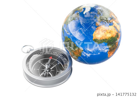 Globe and compass, world navigation and global travel concept. 3D rendering 141775132