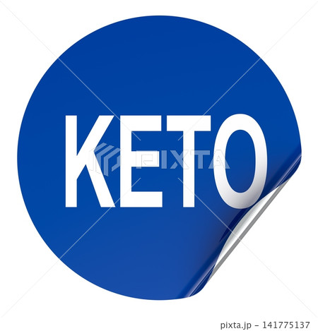 Keto, blue round sticker with peeled corner. 3D rendering Keto, blue round sticker with peeled corner. 3D rendering 141775137