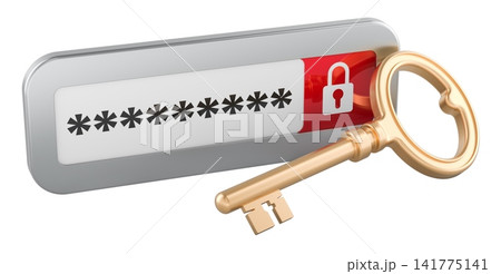 Password field with key. Secure login, authentication, account protection and controlled digital access, concept. 3D rendering 141775141