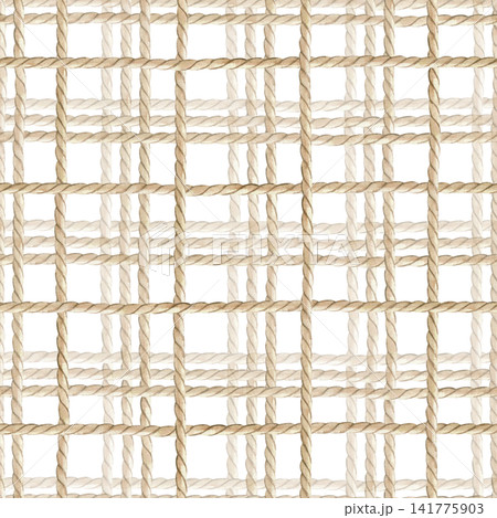 Watercolor rope seamless pattern. Hand-drawn nautical grid texture, plaid ornament on isolated background. For marine themed textiles, summer apparel, wallpaper, scrapbooking, wrapping paper, or Watercolor rope seamless pattern. Hand-drawn nautical grid texture, plaid ornament on isolated background. For marine themed textiles, summer apparel, wallpaper, scrapbooking, wrapping paper, or 141775903