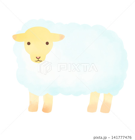 羊の水彩風イラスト素材 ふわふわで可愛いひつじの手描き動物カット 141777476