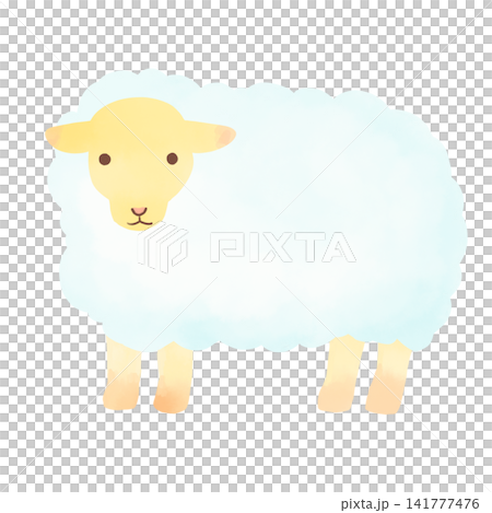 羊の水彩風イラスト素材 ふわふわで可愛いひつじの手描き動物カット 141777476