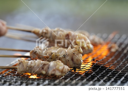 BBQで焼く焼き鳥 141777551