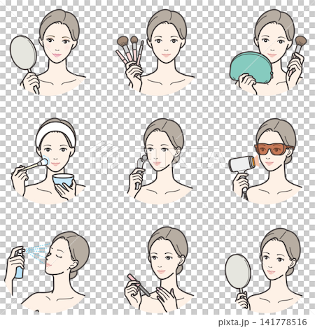 美容ツールや美顔器を使う女性のイラストセット 美容ツールや美顔器を使う女性のイラストセット 141778516