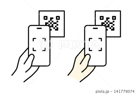 スマホでQRコードを読み取るイラストセット（モノクロ・カラー） 141779074