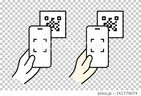 スマホでQRコードを読み取るイラストセット（モノクロ・カラー） 141779074