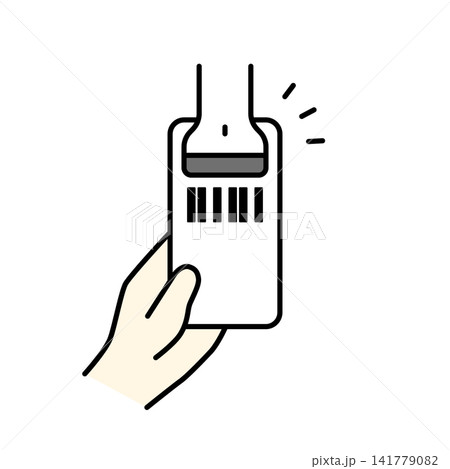 スマホのバーコードをバーコードスキャナーで読み取るイラスト（カラー） 141779082