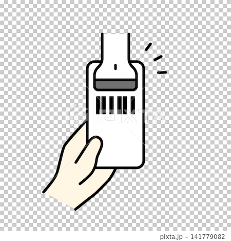 スマホのバーコードをバーコードスキャナーで読み取るイラスト（カラー） 141779082