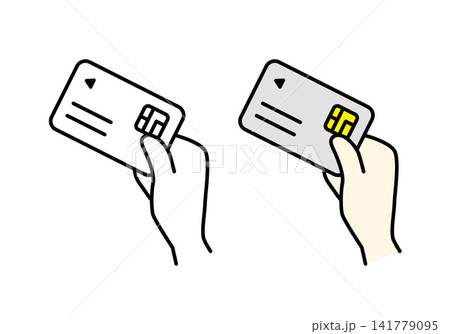 手でクレジットカードを持つイラストセット(モノクロ・カラー) 手でクレジットカードを持つイラストセット(モノクロ・カラー) 141779095