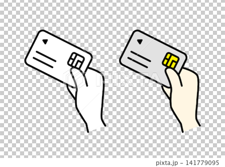 手でクレジットカードを持つイラストセット(モノクロ・カラー) 手でクレジットカードを持つイラストセット(モノクロ・カラー) 141779095