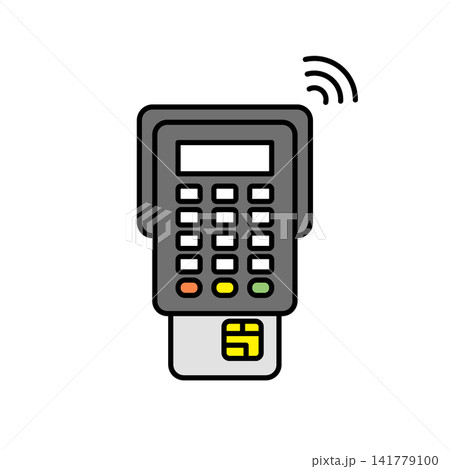 クレジットカード決済端末にカードを差し込むイラスト(カラー) クレジットカード決済端末にカードを差し込むイラスト(カラー) 141779100