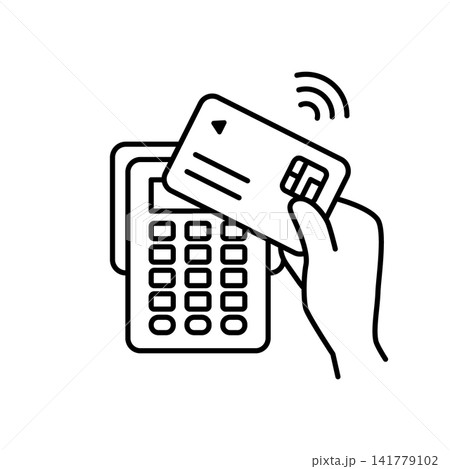 決済端末にクレジットカードをタッチするイラスト(モノクロ) 決済端末にクレジットカードをタッチするイラスト(モノクロ) 141779102