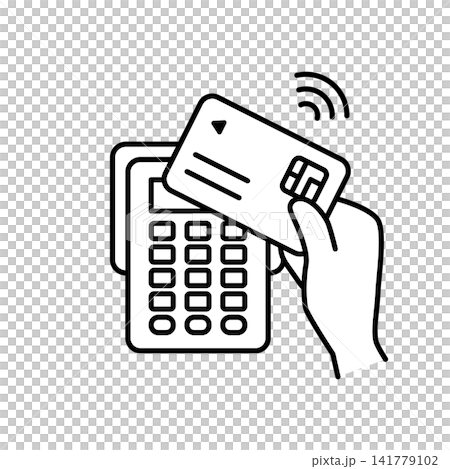 決済端末にクレジットカードをタッチするイラスト(モノクロ) 決済端末にクレジットカードをタッチするイラスト(モノクロ) 141779102