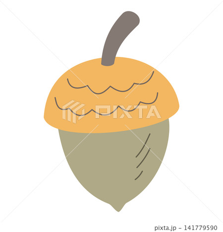 Flat style sticker illustration of an autumn acorn seed isolated on transparent background. Simple graphic element vector icon for fall season and thanksgiving creative design project Flat style sticker illustration of an autumn acorn seed isolated on transparent background. Simple graphic element vector icon for fall season and thanksgiving creative design project 141779590