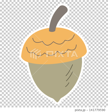 Flat style sticker illustration of an autumn acorn seed isolated on transparent background. Simple graphic element vector icon for fall season and thanksgiving creative design project Flat style sticker illustration of an autumn acorn seed isolated on transparent background. Simple graphic element vector icon for fall season and thanksgiving creative design project 141779590