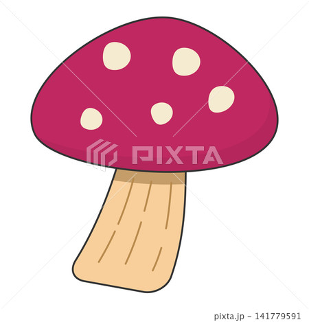 Flat style sticker illustration of a red toadstool mushroom isolated on transparent background. Cute woodland fungus vector element graphic design for autumn season project asset Flat style sticker illustration of a red toadstool mushroom isolated on transparent background. Cute woodland fungus vector element graphic design for autumn season project asset 141779591