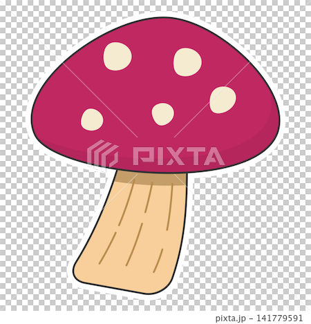 Flat style sticker illustration of a red toadstool mushroom isolated on transparent background. Cute woodland fungus vector element graphic design for autumn season project asset Flat style sticker illustration of a red toadstool mushroom isolated on transparent background. Cute woodland fungus vector element graphic design for autumn season project asset 141779591