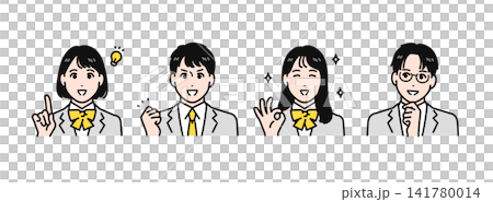 ブレザーを着た高校生が喜ぶ様子のシンプルなベクターイラストセット素材 ブレザーを着た高校生が喜ぶ様子のシンプルなベクターイラストセット素材 141780014