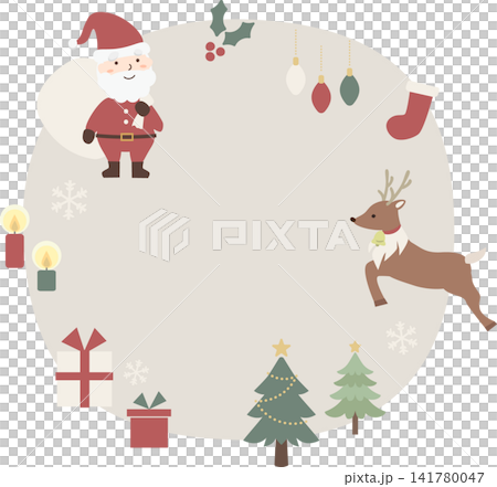 Christmas round illustration frame material (Santa, reindeer, tree, presents) Christmas round illustration frame material (Santa, reindeer, tree, presents) 141780047