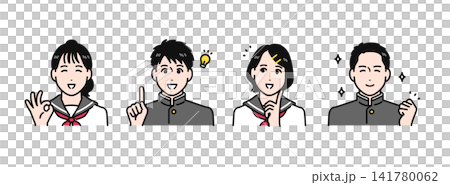 一組簡單的向量插圖,描繪了穿著校服(學生製服和水手服)的中學生看起來很開心。 一組簡單的向量插圖,描繪了穿著校服(學生製服和水手服)的中學生看起來很開心。 141780062