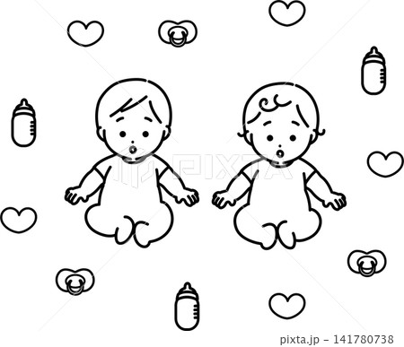 2人の赤ちゃん(線画) 2人の赤ちゃん(線画) 141780738