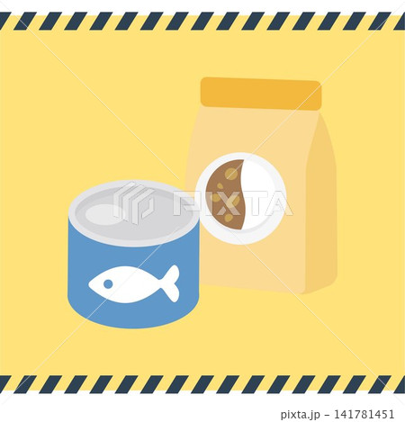非常食と缶詰・保存食のイラスト・災害時の備蓄や避難準備用フラットデザインアイコン素材 非常食と缶詰・保存食のイラスト・災害時の備蓄や避難準備用フラットデザインアイコン素材 141781451