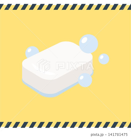 手洗いや洗顔に使える固形石鹸と泡のイラスト 141781475