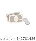 お買い物や貯金などのイメージに使える現金の紙幣と硬貨のイラスト 141781486