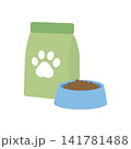 犬や猫の食事・飼育イメージに使えるペットフードと食器のイラスト 141781488