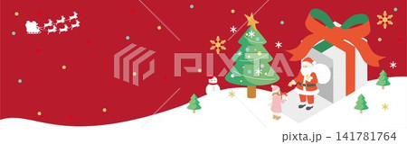 アイソメトリック　街並み　サンタクロース　クリスマス　プレゼント　バナー　フレーム　デザイン　背景 141781764
