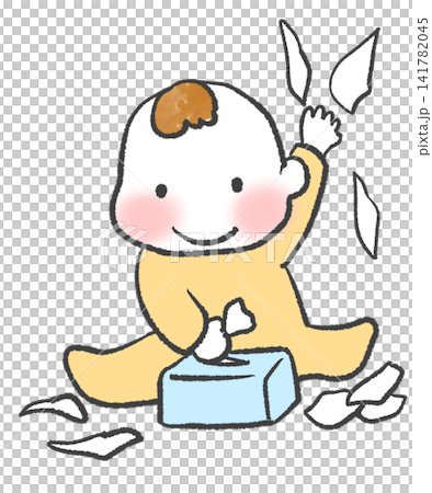 The baby keeps pulling tissues out of the box. The baby keeps pulling tissues out of the box. 141782045