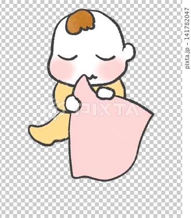A baby sleeping with its favorite towel in its mouth. A baby sleeping with its favorite towel in its mouth. 141782047