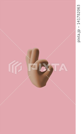 3D illustration of hand showing OK sign gesture side view isolated on dusty pink background 141782063