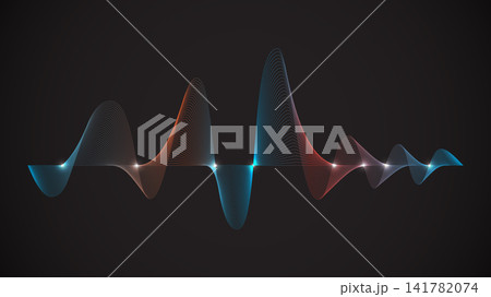 Abstract glowing sound wave visualization with blue and orange gradient lines on dark backdrop 141782074