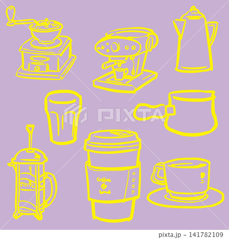 手描きコーヒーツールの線画/紫 手描きコーヒーツールの線画/紫 141782109
