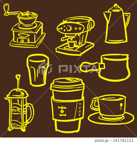 手描きコーヒーツールの線画/濃茶 手描きコーヒーツールの線画/濃茶 141782111