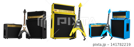 Set of amplifier with acoustic guitar isolated on white background. Set of amplifier with acoustic guitar isolated on white background. 141782219